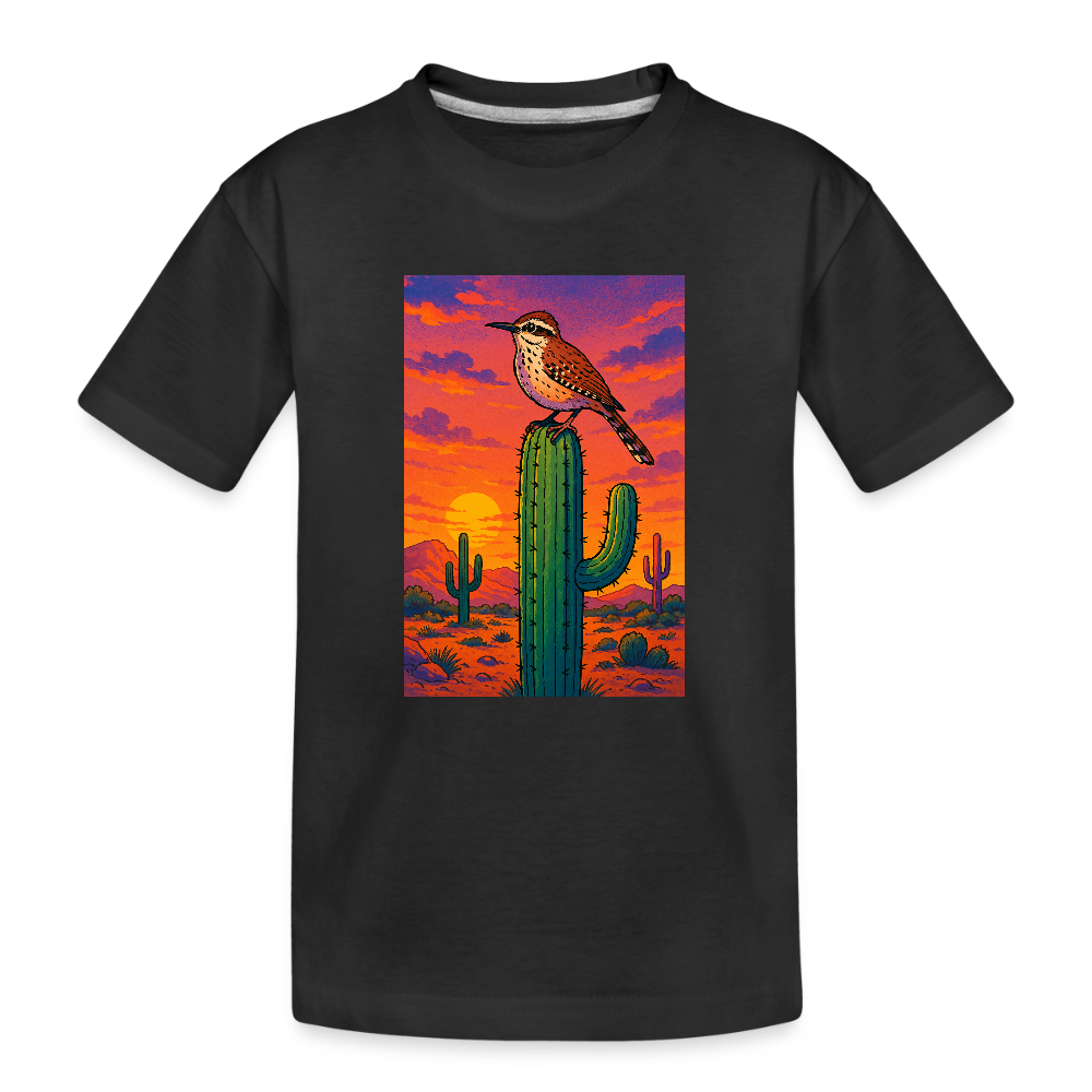 Cactus Wren Landscape | Kids Organic T-Shirt - Black - black