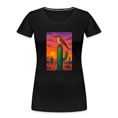 Cactus Wren Landscape | Women's Organic T-Shirt - Black - black
