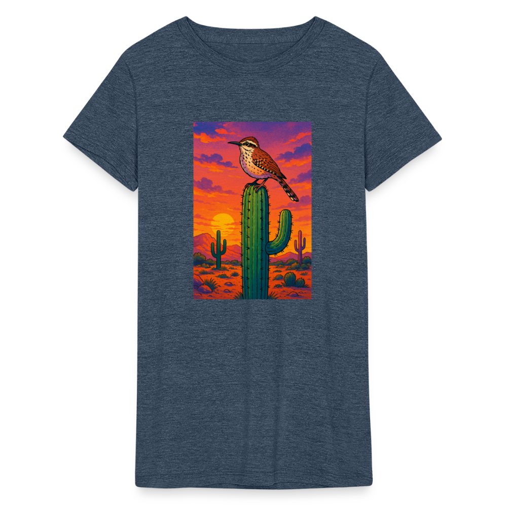 Cactus Wren Landscape | Women's Tri-Blend T-Shirt - Navy - heather navy