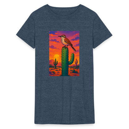 Cactus Wren Landscape | Women's Tri-Blend T-Shirt - Navy - heather navy