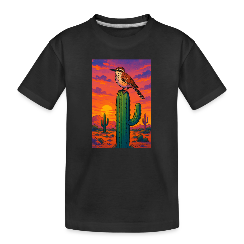 Cactus Wren Landscape | Kids Organic T-Shirt - Black - black