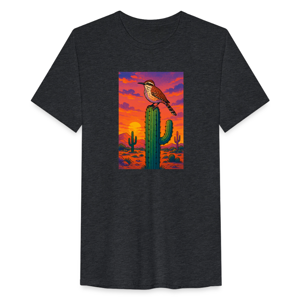 Cactus Wren Landscape | Men's Tri-Blend T-Shirt - Black - heather black