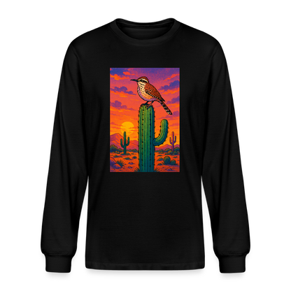 Cactus Wren Landscape | Men's Organic Long Sleeve T-Shirt - Black - black