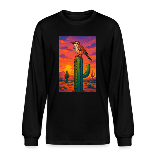 Cactus Wren Landscape | Men's Organic Long Sleeve T-Shirt - Black - black