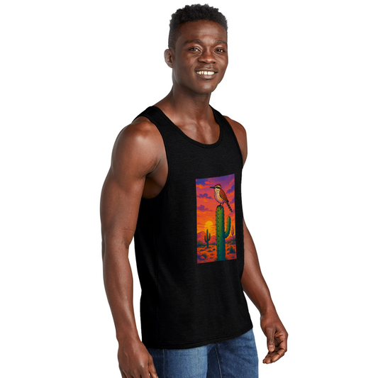 Cactus Wren Landscape | Men's Tri-Blend Tank - Black - black