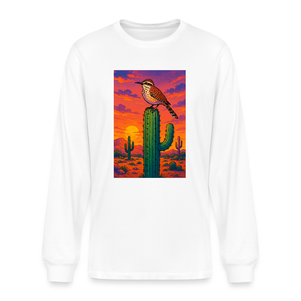 Cactus Wren Landscape | Men's Organic Long Sleeve T-Shirt - White - white