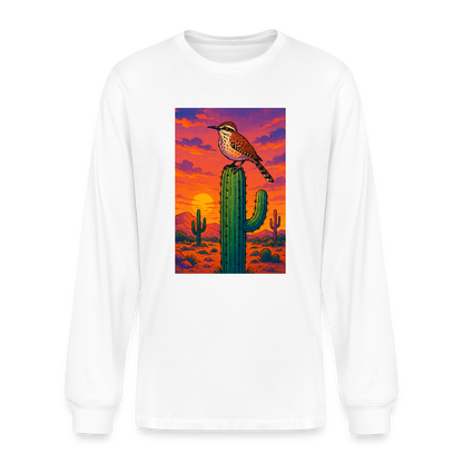 Cactus Wren Landscape | Men's Organic Long Sleeve T-Shirt - White - white