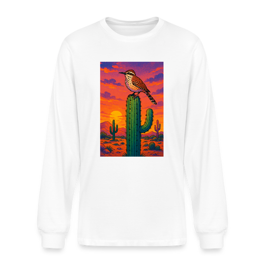 Cactus Wren Landscape | Men's Organic Long Sleeve T-Shirt - White - white